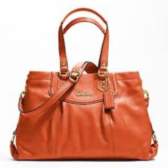 Coach Handbags - Coach Ashley leather carryall bag in a bright orange color w/ gold tone hardware